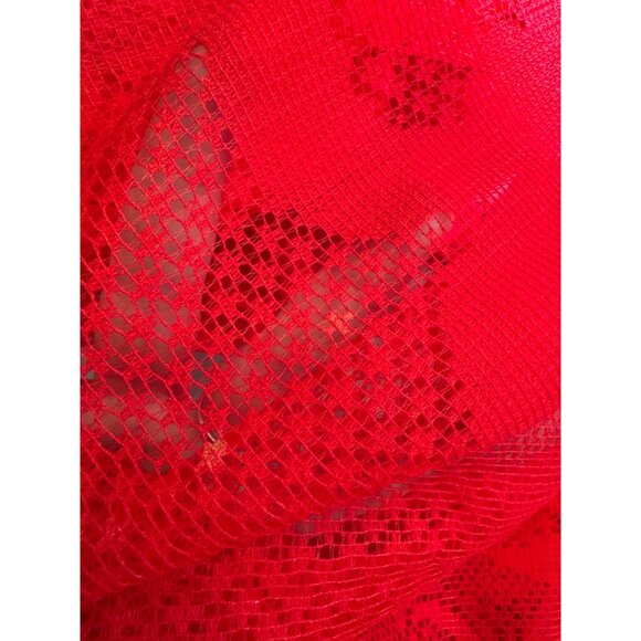 Vintage Red Lace Rectangle Christmas Tablecloth Cover Bell Tree Ribbon Ornament - Picture 6 of 7